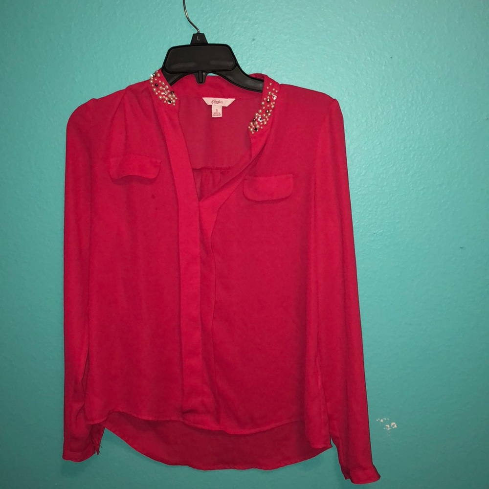 Pink Long Sleeve Top with Bead Detailing